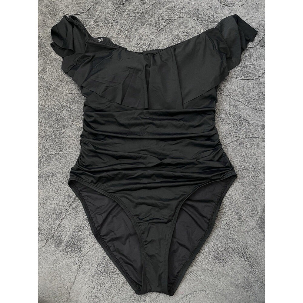 New Women’s La Blanca One Piece Swimsuit Black Size 14 Ruffle Detail